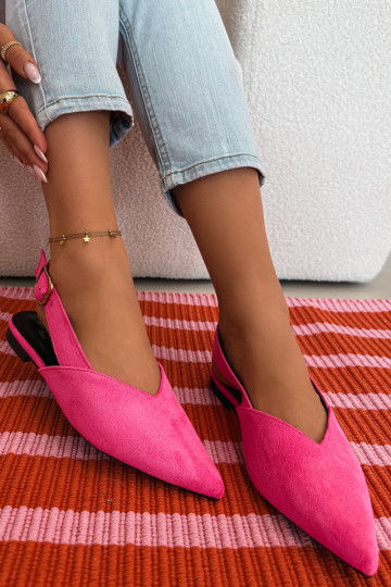 Pale Pink Eco Suede Ballerinas with Gold Buckle Palerra