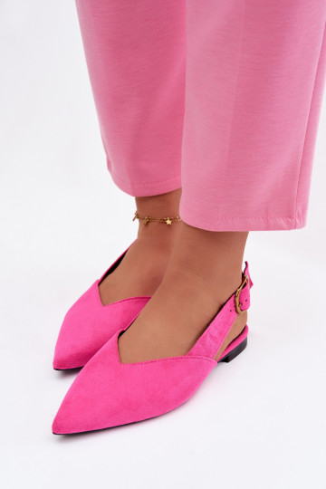 Pale Pink Eco Suede Ballerinas with Gold Buckle Palerra 2