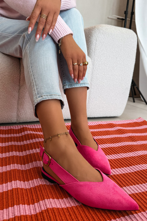 Pale Pink Eco Suede Ballerinas with Gold Buckle Palerra