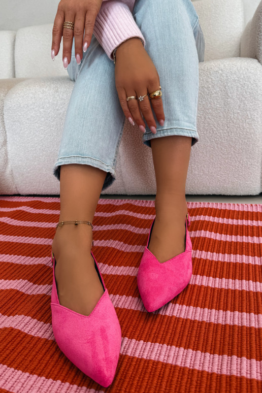 Pale Pink Eco Suede Ballerinas with Gold Buckle Palerra