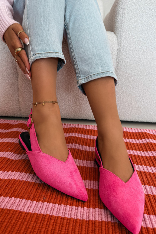 Pale Pink Eco Suede Ballerinas with Gold Buckle Palerra