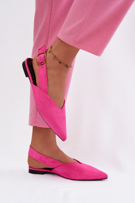 Baleriny Ze Złotą Klamrą Eko Zamszowe Różowe Palerra