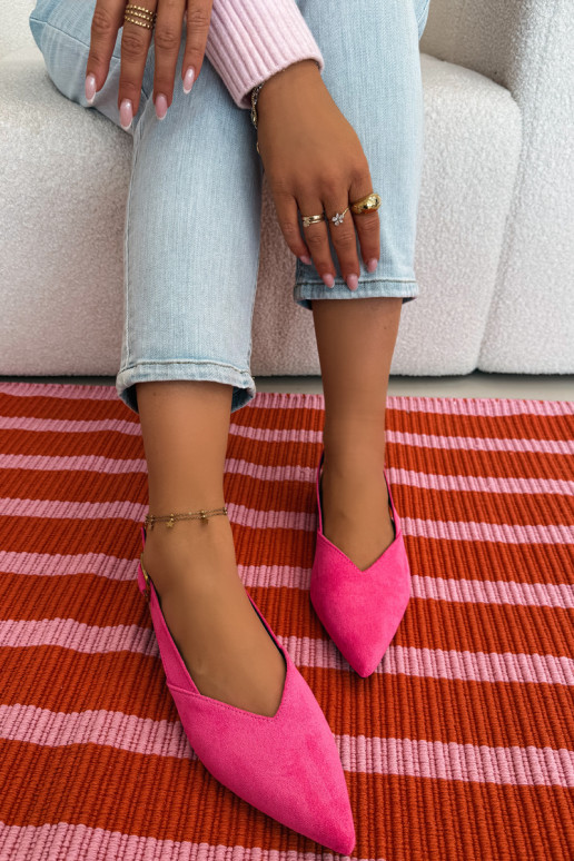 Pale Pink Eco Suede Ballerinas with Gold Buckle Palerra