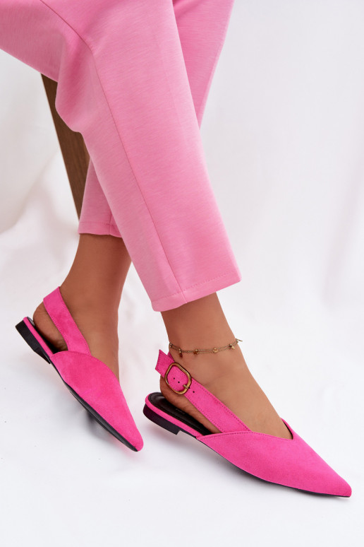 Pale Pink Eco Suede Ballerinas with Gold Buckle Palerra
