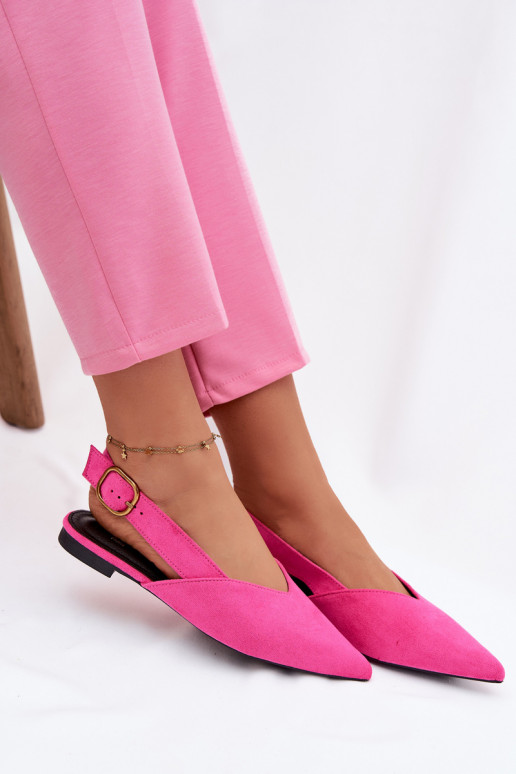 Pale Pink Eco Suede Ballerinas with Gold Buckle Palerra