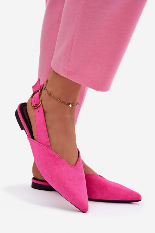 Pale Pink Eco Suede Ballerinas with Gold Buckle Palerra