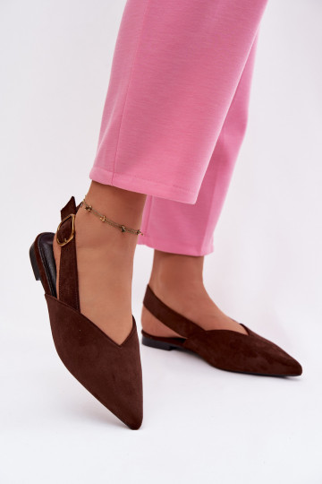 Palerra Eco Suede Chocolate Ballerinas with Gold Buckle