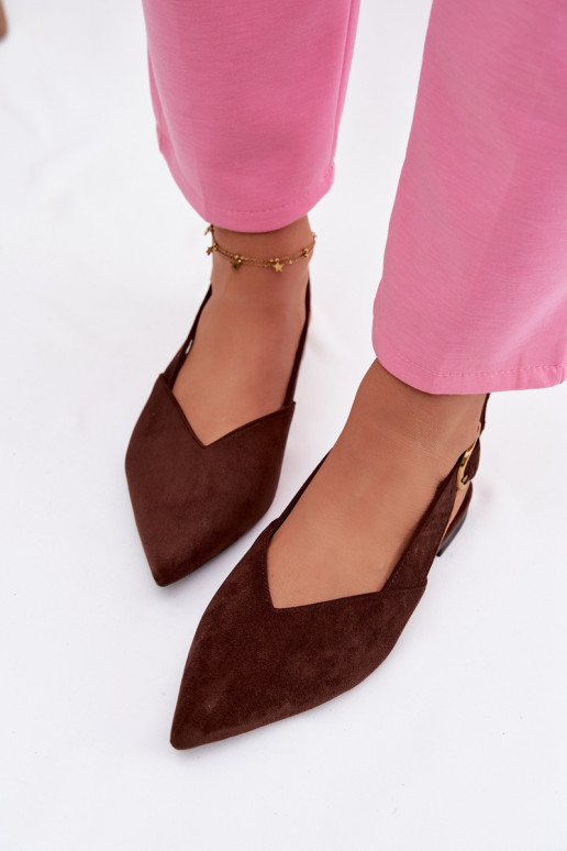 Palerra Eco Suede Chocolate Ballerinas with Gold Buckle