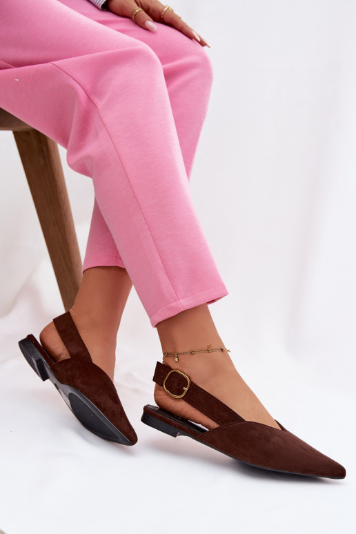Palerra Eco Suede Chocolate Ballerinas with Gold Buckle