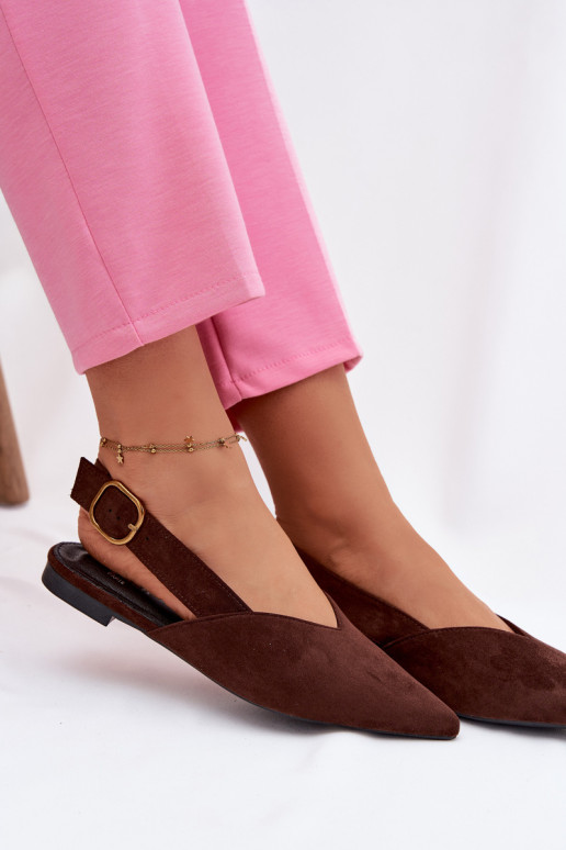 Palerra Eco Suede Chocolate Ballerinas with Gold Buckle