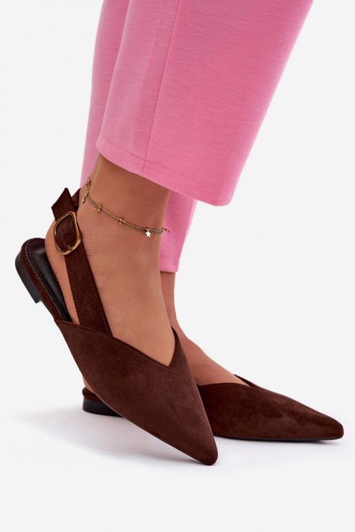 Palerra Eco Suede Chocolate Ballerinas with Gold Buckle