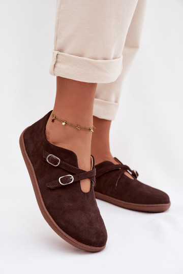 Leather Suede Women's Loafers With Straps Zazoo N1271 Chocolate 2