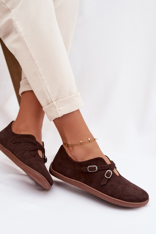 Leather Suede Women's Loafers With Straps Zazoo N1271 Chocolate