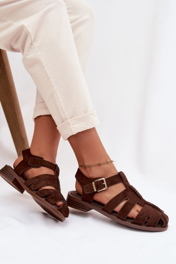 Women's Roman Sandals With Gold Buckle Chocolate Janessa