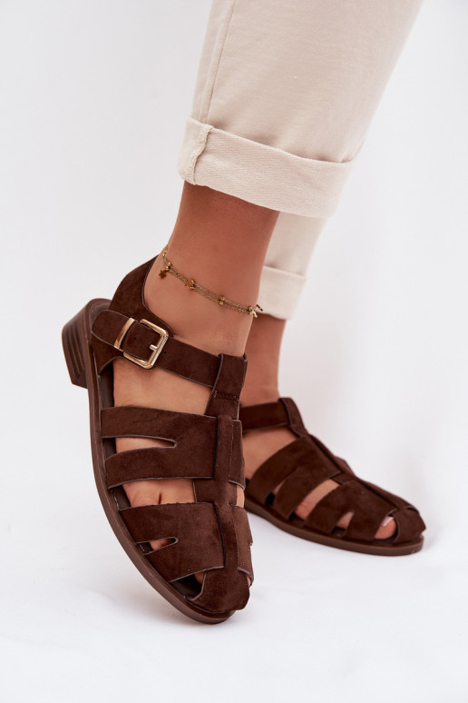 Women's Roman Sandals With Gold Buckle Chocolate Janessa