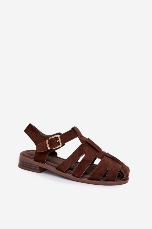 Women's Roman Sandals With Gold Buckle Chocolate Janessa