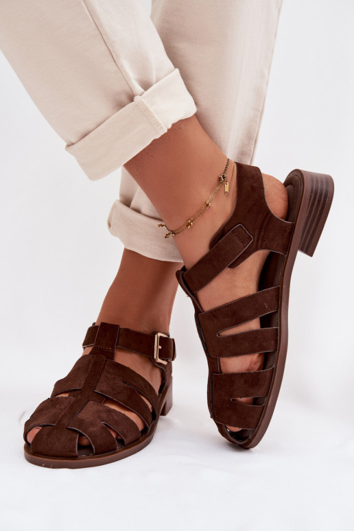 Women's Roman Sandals With Gold Buckle Chocolate Janessa