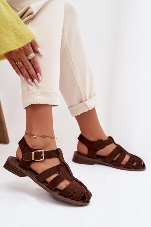 Women's Roman Sandals With Gold Buckle Chocolate Janessa