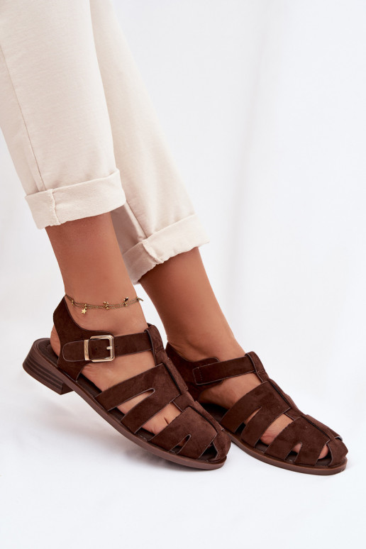 Women's Roman Sandals With Gold Buckle Chocolate Janessa