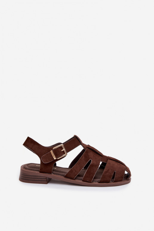 Women's Roman Sandals With Gold Buckle Chocolate Janessa