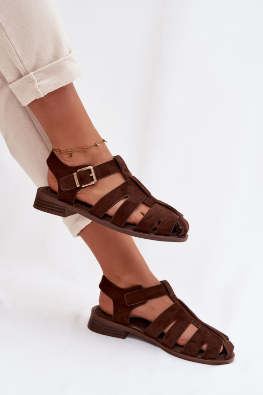 Women's Roman Sandals With Gold Buckle Chocolate Janessa