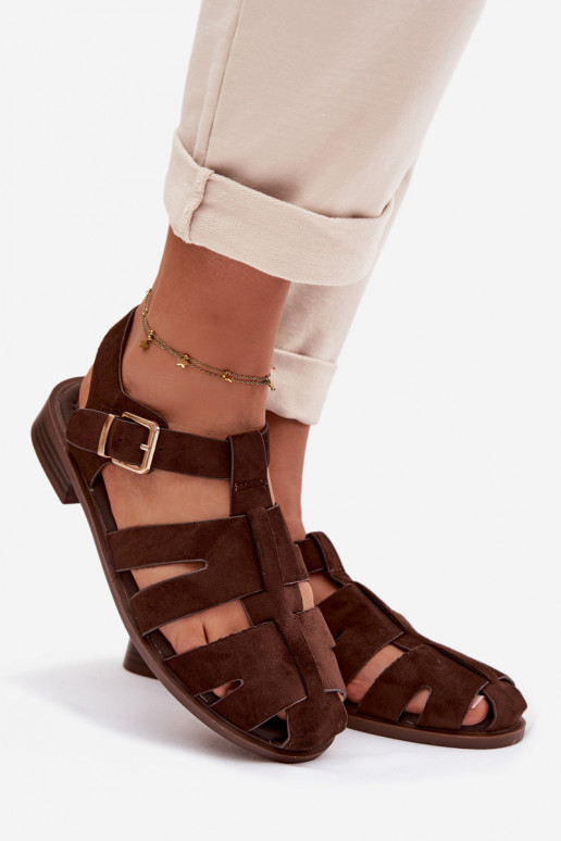 Women's Roman Sandals With Gold Buckle Chocolate Janessa