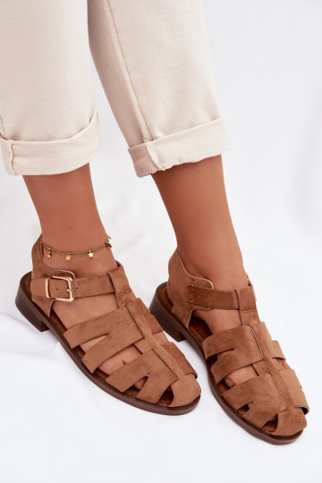 Women's Roman Sandals With Gold Buckle Camel Janessa