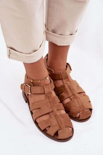 Women's Roman Sandals With Gold Buckle Camel Janessa 2