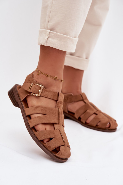 Women's Roman Sandals With Gold Buckle Camel Janessa