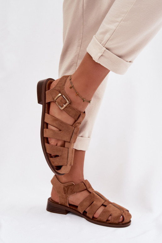 Women's Roman Sandals With Gold Buckle Camel Janessa