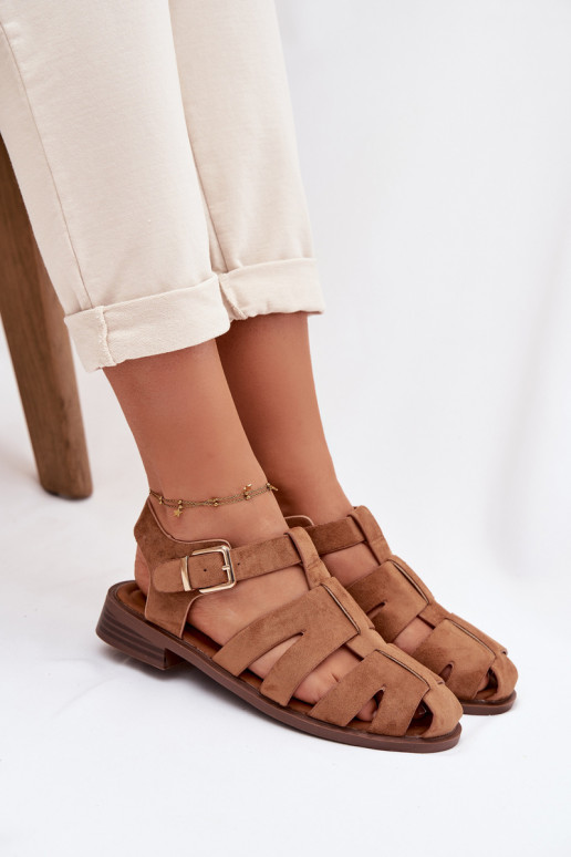 Women's Roman Sandals With Gold Buckle Camel Janessa