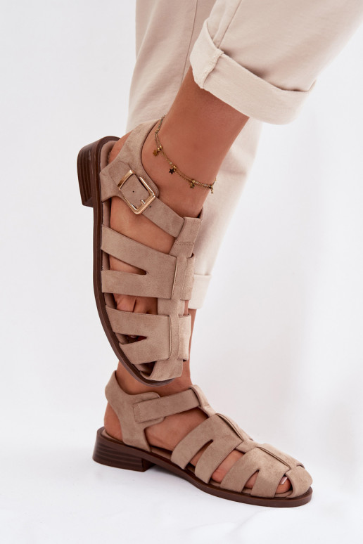 Women's Roman Sandals With Gold Buckle Beige Janessa