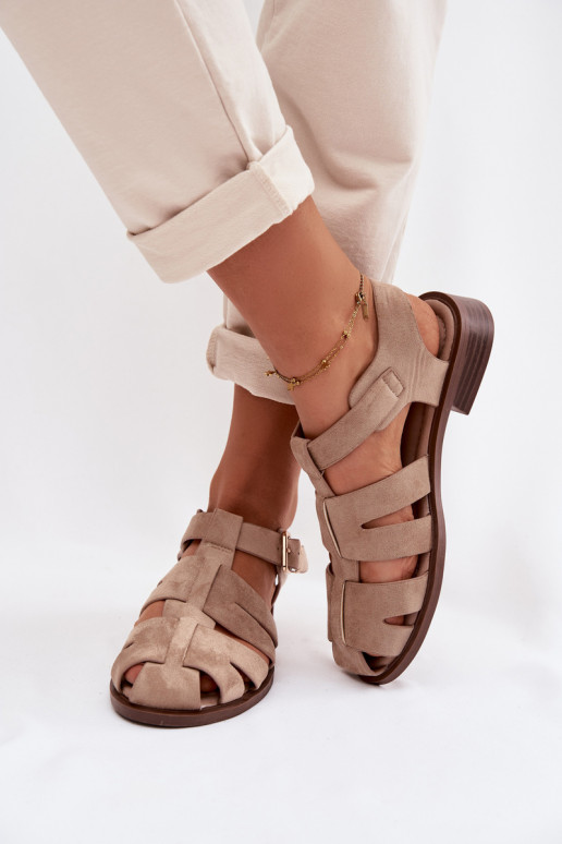 Women's Roman Sandals With Gold Buckle Beige Janessa