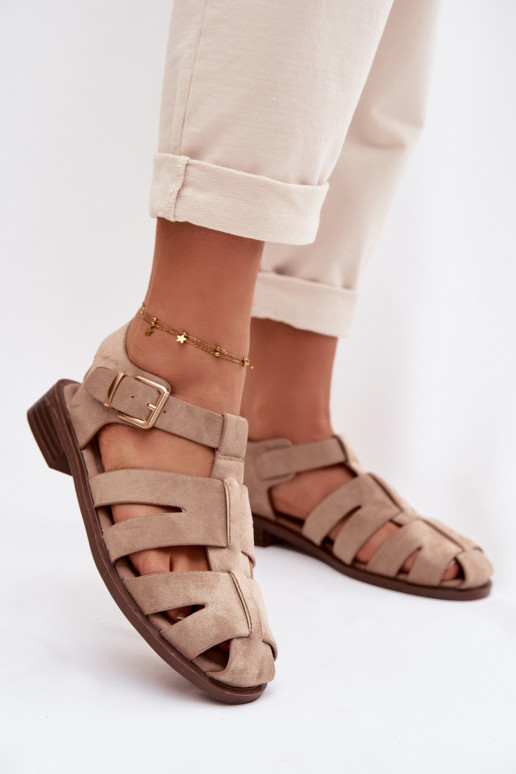 Women's Roman Sandals With Gold Buckle Beige Janessa