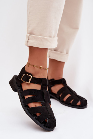 Women's Roman Sandals Black With Gold Buckle Janessa 2
