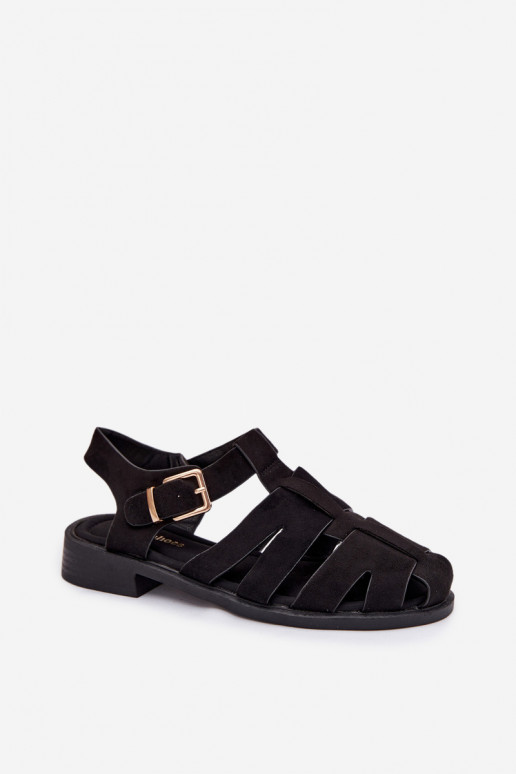 Women's Roman Sandals Black With Gold Buckle Janessa