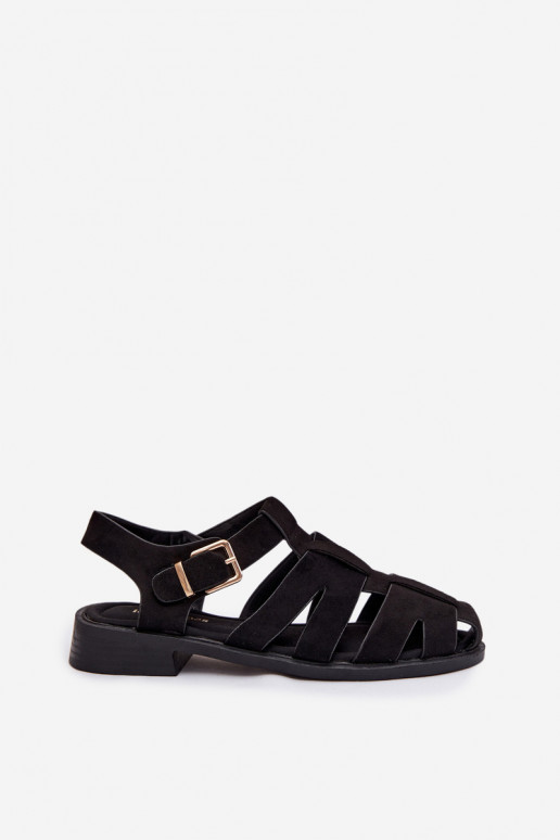 Women's Roman Sandals Black With Gold Buckle Janessa