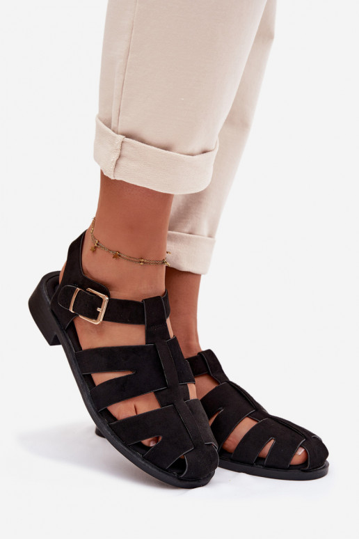 Women's Roman Sandals Black With Gold Buckle Janessa