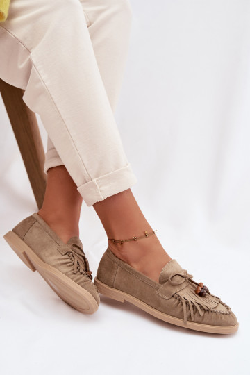 Women's Loafers With Fringes And Beads Green Teressa