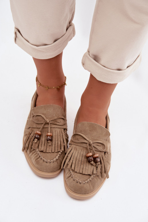 Women's Loafers With Fringes And Beads Green Teressa