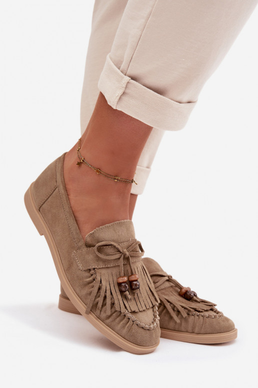 Mokasyny DamskiewithFrędzlami I Koralikami Zielone Teressa