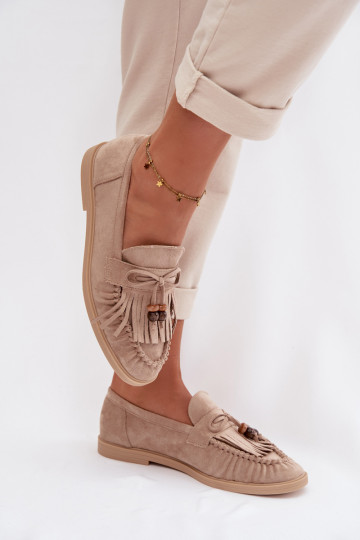 Women's Beaded Fringe Loafers Beige Teressa