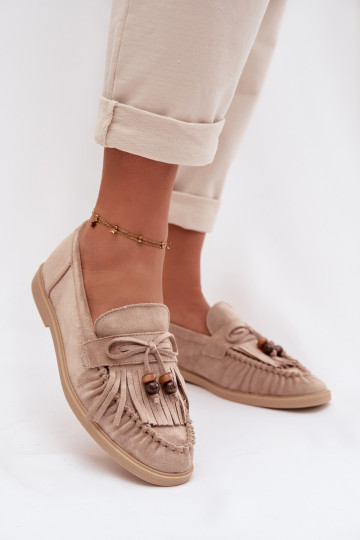 Women's Beaded Fringe Loafers Beige Teressa 2