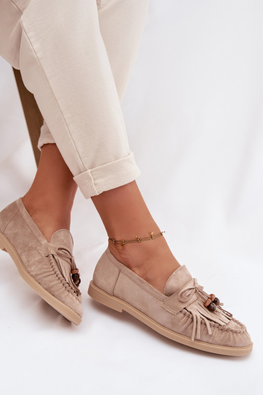 Women's Beaded Fringe Loafers Beige Teressa