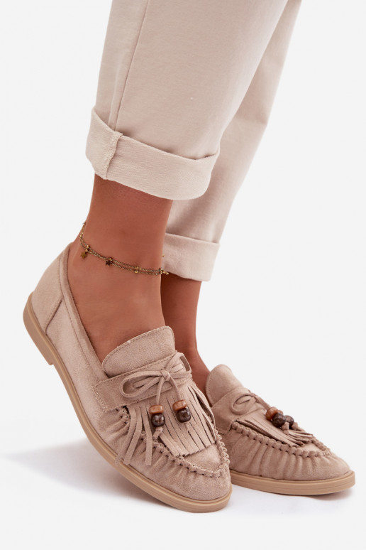Women's Beaded Fringe Loafers Beige Teressa