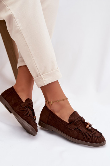 Women's Moccasins With Fringes And Beads Chocolate Teressa