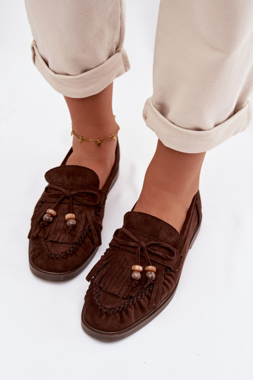 Women's Moccasins With Fringes And Beads Chocolate Teressa