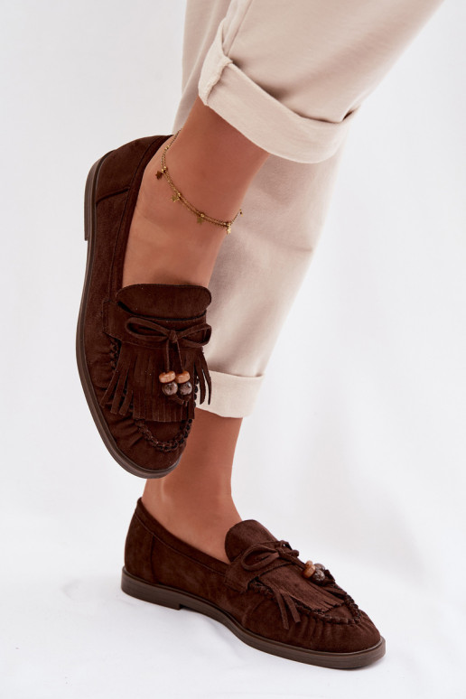 Women's Moccasins With Fringes And Beads Chocolate Teressa