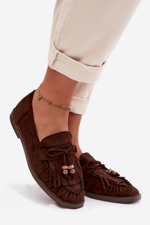 Women's Moccasins With Fringes And Beads Chocolate Teressa