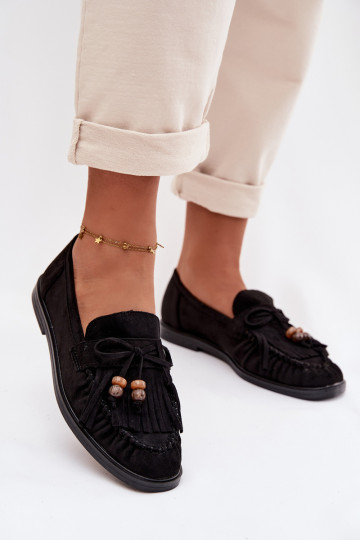 Women's Moccasins With Fringes And Beads Black Teressa 2